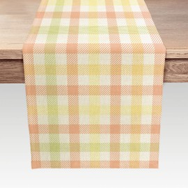Pink Yellow Buffalo Plaid Check Table Runner, Spring Summer Holiday Farmhouse Kitchen Dinning Table Decoration for Party Holiday, Colorful Retro Home Decor Runners 13X72 in