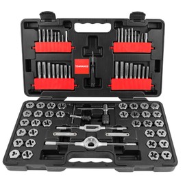 TOMMARS 75-Pc Tap and Die Set, SAE & Metric Hex Thread Taps Dies Wrench Metric Sizes M3 to M12 & Standard Sizes #4 to 1/2" Type NC NF NPT