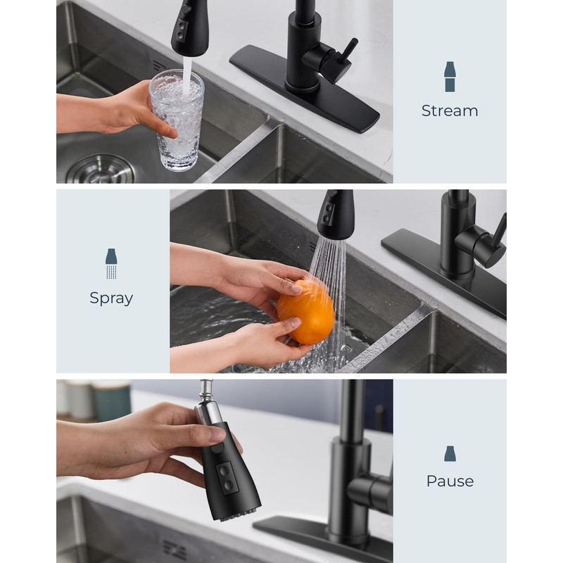 FORIOUS Black Kitchen Faucets with Soap Dispenser, Kitchen Faucet with