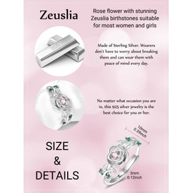 Zeuslia Rose Ringe 925 Silber Verstellbar Pink Turmalin Ring Mit Geburtsstein Oktober Schmuck Geschenke für Damen Frauen