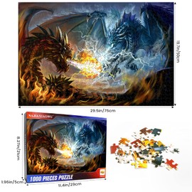 Puzzles for Adults 1000 Piece Jigsaw Puzzles Fire Dragon and Electric Dragon Fight Puzzle Game for Indoor Activity Family Game Toy Gifts (27.5"x 19.7")