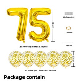 Gold 75 Foil Balloons 40" Jumbo Foil Balloons Confetti Balloons for 75th Birthday Wedding Anniversary Party Decorations