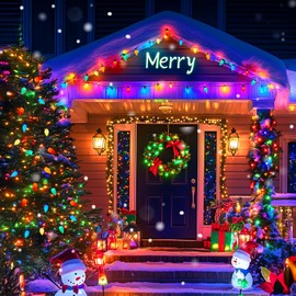 Brightown C9 LED Christmas String Lights, 66ft Multi-Color Outdoor Lights String with 100 Smooth Opaque Bulbs, Plug-in Vintage Roofline Lights String for Outside Patio Christmas Holiday Decor