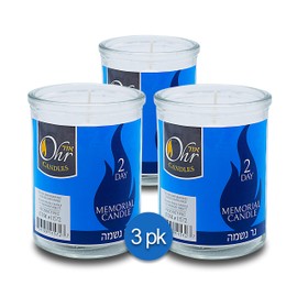 2 Day Yahrzeit Candle - 3 Pack - 48 Hour Kosher Yahrtzeit Memorial and Yom Kippur Candle in Glass Jar