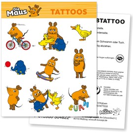 DH-Konzept 9 Tattoos "Die Sendung mit der Maus" for Children's Birthday Parties and Theme Parties Children's Tattoos Party Set