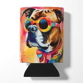 Caroline's Treasures Boxer Hippie Dawg Can or Bottle Hugger Cooler Washable Drink Sleeve Collapsible Beverage Insulated Holder, Can Hugger, Multicolor