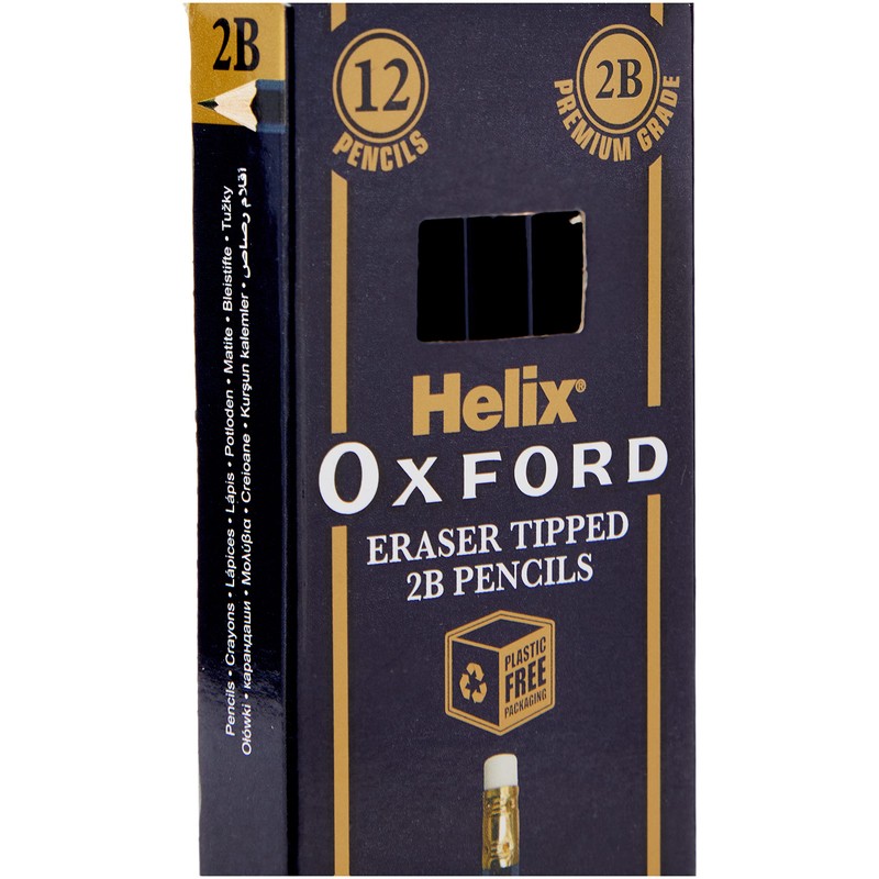 Helix Oxford 2B Grade Graphite Pencils with Eraser Tip (Pack