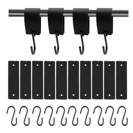 Chuanhylis 10 Pieces Leather S Hooks for Hanging, Stainless Steel Coat Hooks Wall Mounted, Leather Ring Black Coat Hooks for Kitchens, Bathrooms and Bedrooms, with High Load-Bearing Capacity