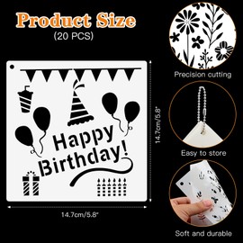 MWOOT 20Pcs Flower Stencil Butterfly Painting Stencil,Reusable Spring Flower Drawing Template for Painting on Wood Wall Home Decor (15x15CM)