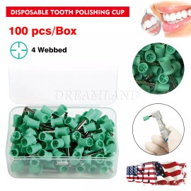 100 Dental Soft Prophy Cup Rubber Polish Brush Polishing Teeth Latch Type