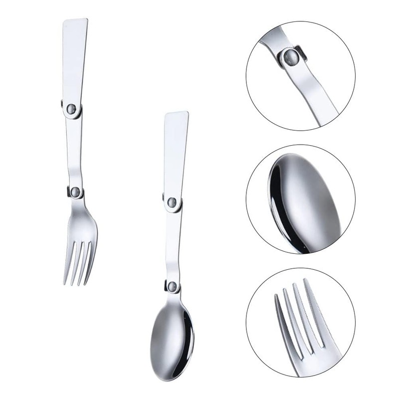 2 Pcs Foldable Stainless Steel Spoons Forks with 2 Case