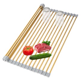 HAYAWEY Golden Roll UP Dish Drying Rack Over The Sink for Kitchen Countertop,Anti-Slip Silicone&Rollable for Easy Storage (Gold,18'x 12.5')