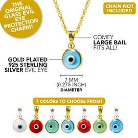 925 Sterling Silver 7mm Round Glass Evil Eye Charm (Pendant Only) - 7 Colours Available, Glass, Glass