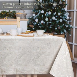 VISTE TU HOGAR Tablecloth with gold thread, 140 x 200 cm, specially designed for home decoration with Christmas pattern, ideal for Christmas or other special dates, grey colour.