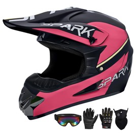 Youth & Kids Dirt Bike Motocross Helmets with Goggles Gloves Mask, DOT Approved Motorcycle ATV BMX 4-Wheeler Off-Road Streetbike Mountain Bike Helmet for Teen Boys Girls (Black-Pink, M)