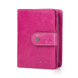 Contacts Womens Bifold Wallet Leather Small Zipper Purse for Women Coin Pocket Lady ID Window Card Holder RFID Blocking Wallet