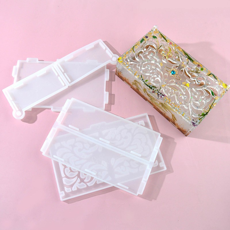 4pcs Storage Box Resin Mold DIY Production Patterned Hollow Flip
