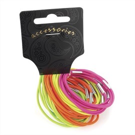 Girls 30 Thin Hair Elastics Neon Pink, Orange, Yellow & Green