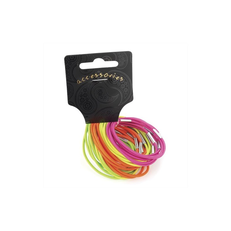 Girls 30 Thin Hair Elastics Neon Pink, Orange, Yellow &