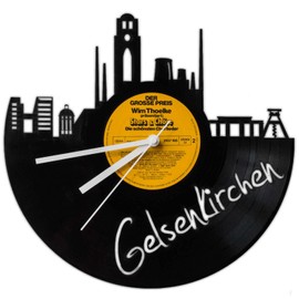 GRAVURZEILE Vinyl Record Clock - Skyline Gelsenkirchen - Wall Clock Made of Cast Vinyl with City Skyline 30 cm - Upcycling Design Clock Wall Decoration Vintage Clock Wall Decoration Retro Clock - Made