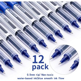 Rollerball Pens, 12 Pack 0.5mm Quick-drying Liquid Ink Stick Ballpoint Blue Gel Pens for Writing Note Taking School & Office Supplies