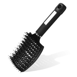 URAQT Hair Brush, Wide Curved Vented Brush for Women Men Wet Dry Hair, Paddle Vent Detangling Brush with Boar Bristle for Tangles and Knots, Fast Drying Styling Massage Hairbrush for Curly Thick Hair