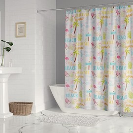 Levtex Home - Beach Days - Shower Curtain (72x72in.) with 12 Grommet wholes - Coastal Beach - Teal, Blue, Yellow, Brown and Pink.
