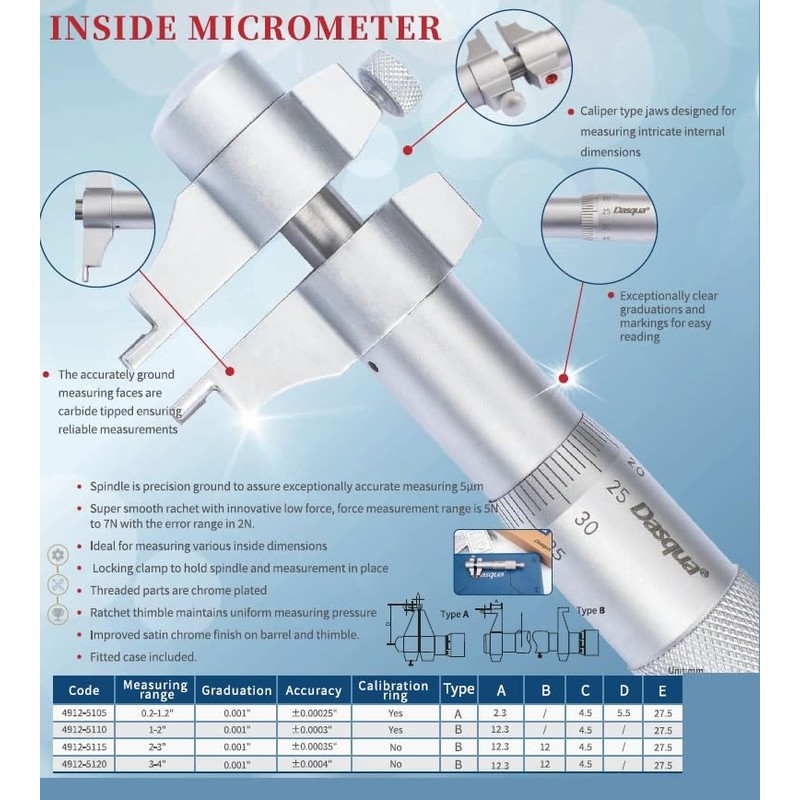 Dasqua 4912-5115 2-3" Inside Micrometer