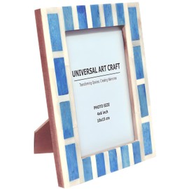 UNIVERSAL ART CRAFT Handmade Bone Photo Frame – 4x6 Inch | White & Turquoise Inlay | Elegant Decorative Frame for Home & Office Décor