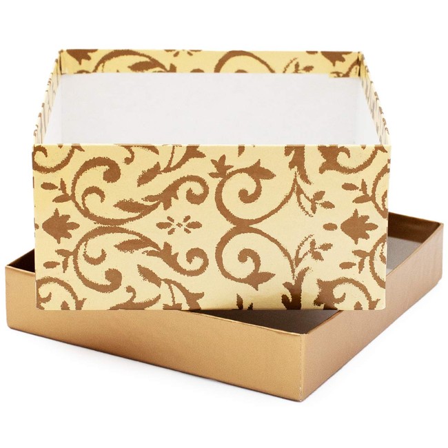 Made in USA Recycled Paper Kraft Boxes – 6.25”, 7.25” & 8.25” – Nested Squared Boxes with Lids (Large Set of 3 - Gold Florentine Tapestry)