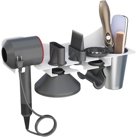 Lifewit Hair Dryer Holder Wall Mounted with Cup, Blow Tool Organizer with Accessories Storage for Bathroom and Salon, White