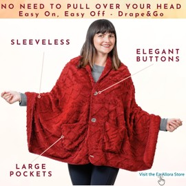 EzrAllora Boho Chic Wearable Blanket -No Sleeves- Lightweight Wrap Shawl - Lap Blanket - Gifts for Grandma - Christmas Gifts (Jacquard - Burgundy)