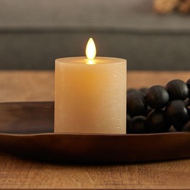 Luminara Seaglass Fog Rechargeable Flameless Candle Moving Flame LED Pillar (3" x 4.5") Flat Top Unscented Real Wax with USB Type-C Charging Cable
