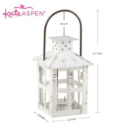 Kate Aspen Decorative Lanterns - Set of 2 - Vintage Metal Lantern Candle Holders for Wedding, Home Decor and Party - 4.9" H (6.7" H with Handle) – White