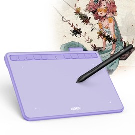 Ugee Drawing Tablet 6.5x4 Inches Computer Graphics Tablets with 10 Hot Keys，Digital Tablet Battery-Free Stylus 8192 Pressure Sensitivity 60°Tilt Function Drawing Pad for PC,Mac,Windows,Android-Purple