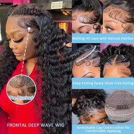 UWLK 30 Inch 13x6 Deep Wave Lace Front Wigs Human Hair Pre Plucked 200 Density HD Frontal Wigs Human Hair Deep Curly Wig for Women Natural Color