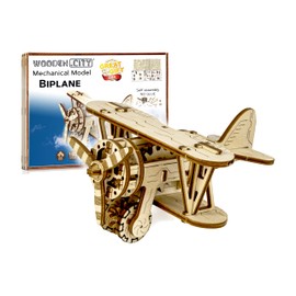 WOODEN.CITY Biplane Wooden 3D Puzzles for Adults - Aircraft Wood Model for Painting - 3D Wooden Puzzles Plane - 63 Parts Wooden Models for Adults to Build - Hobby Kits for Adults - 3D Wood Puzzles