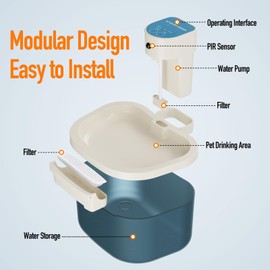 Smart Pet Water Fountain, 1.5L/50oz Wireless Automatic Circulating Water Dispenser with Motion Sensor for Cats & Dogs