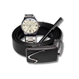 Mr. Gadget's Solutions Men Watches Gift Set Watch Leather Belt Signing Pens Sets Family Gifts Steel Business Watch Present Gift Suit for Man Father's