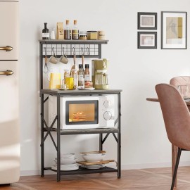 Kitchen Bakers Rack 4-Tier Microwave Stand with Storage Coffee Bar Station with 6 S Hooks and Pegboard Ladder ShelvesPack Size: 1 Pack