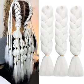 Braids Extensions, White, Synthetic Hair for Braiding, Pack of 3, Jumbo Braiding Hair Braiding Hair Extensions, Synthetic Hair for Braids, White