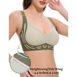 Bras for Women No Underwire, Womens Push Up Bras Wireless, Comfortable Bra Supportive Bralettes Plunge Seamless Bra, Green XL