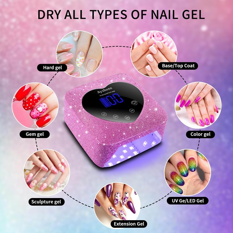 Ayshone Cordless UV LED Nail Lamp,72W Rechargeable Nail Dryer Gel