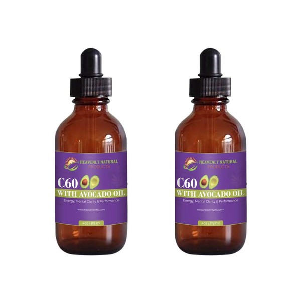 Heavenly C60 Avocado Oil - Organic, Ultra Pure, No Solvent Fullerene Carbon60 - Antioxidant, Energy, Brain Power and Bodybuilding Performance Supplement - 4 Oz / 119 Ml Amber Bottle