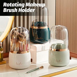 LOMUG Makeup Brush Holder, Make Up Organiser, 360° Rotatable Cosmetic Organiser with Lid, Make-Up Brush Storage Organisers, Lipstick Case, Make-Up Brush Holder for Dressing Table, Bedroom, Bathroom