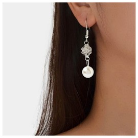 Inilbran Boho Crystal Pearl Dangle Earrings Silver Rhinestone Pearl Drop Earrings Vintage Crystal Hook Earrings Sparkly Cz Pearl Earrings Jewelry for Women and Girls