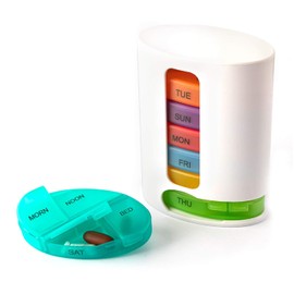 Deke - Organizador de pastillero apilable, estuche rígido, 7 compartimentos diarios/cajas, 4 veces al día semanalmente organizado. Recipiente de medicamentos, para medicamentos, vitaminas, suplementos. Bolsa de viaje grande