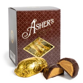 Asher's Chocolates, Chocolate Covered Eggs, Individually Wrapped Eggs Covered in Rich Chocolate, Spring Collection of Easter Eggs, Small Batches of Kosher Chocolate, Family Owned Since 1892 (6 Eggs, Dark Chocolate, Peanut Butter Meltaway)