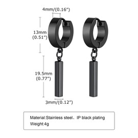 Pitmmord Fashion Bar Huggie Hoop Earrings Stainless Steel 3D Rectangle Dangle Drop Earrings(Black)