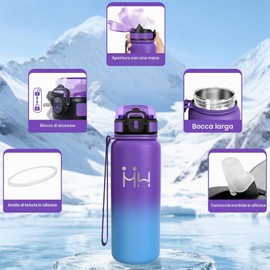 Motswedi Borraccia Termica 750 ml, con Cannuccia, Borraccia Acciaio Inox, a Prova di Perdite, Bottiglia Termica, Doppia Parete Sottovuoto, per Sport, Campeggio, Yoga, Palestra, Viola & azzurro